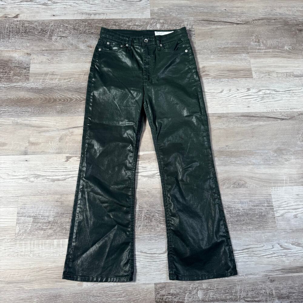 Rag & Bone Casey High Rise Ankle Flare Jeans Coated Pine Grove Leather Look 29